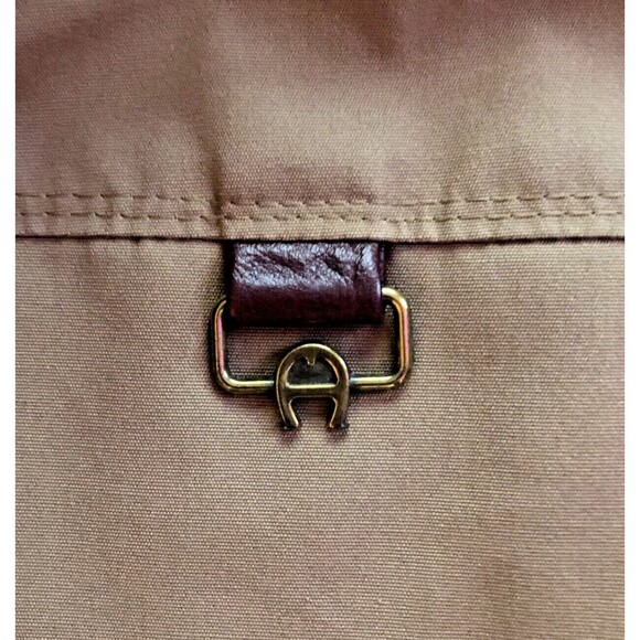 Etienne Aigner Reversible Trench Coat Womens Size 8P Oxblood/Khaki Leather Trim - Picture 13 of 15